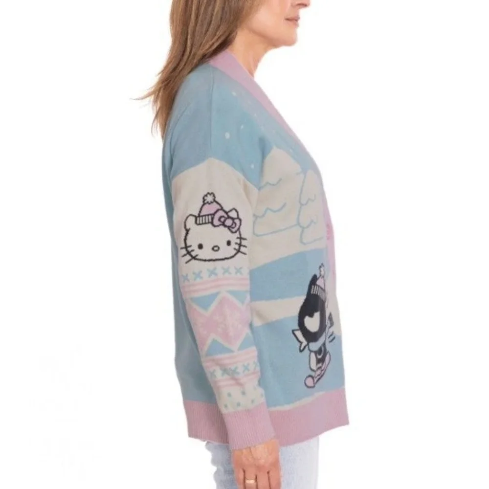 Hello‎ Kitty Ski Fair Isle Knit Cardigan Sweater Blue Pink Women XXL New - Picture 7 of 10